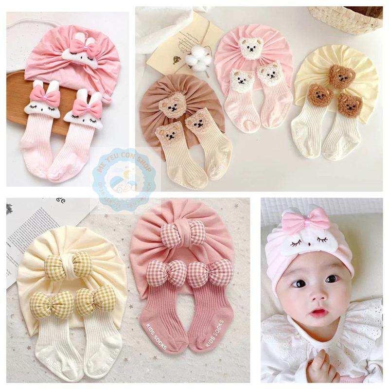 Set Mũ Turban Kèm Tất Cao Cổ hình Gấu, Thỏ ChicBaby Có Chống Trơn Trượt Dễ Thương Cho Bé Gái