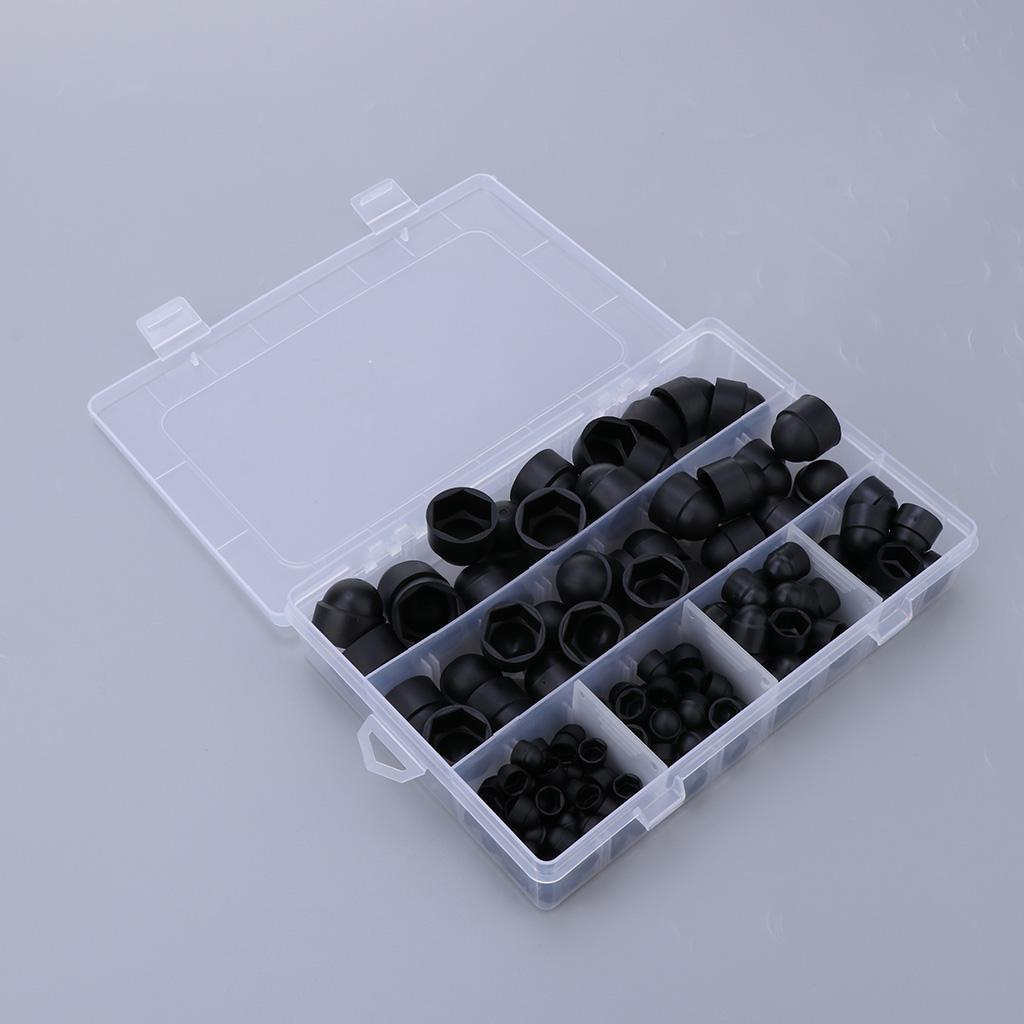 145 Pieces Protective Caps for Screws Hexagon Cover Cap for M 4 M5 M6 M8 M10 M12, Plastic Black Decorative Nut Cap