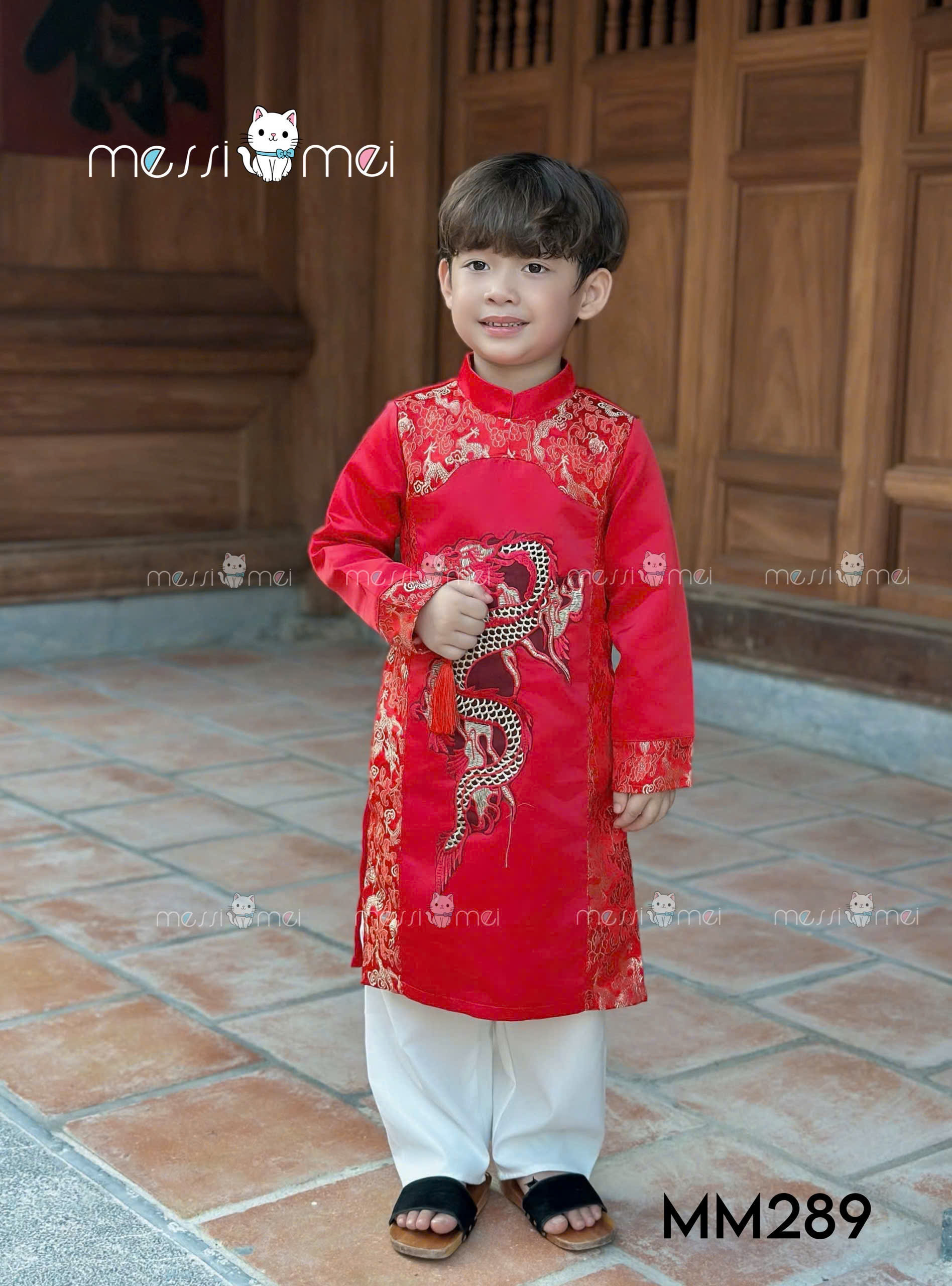 Bộ áo dài cho bé trai mẫu Hoàng Long diện lễ tết noel giáng sinh năm mới từ 8-40kg hàng thiết kế cao cấp