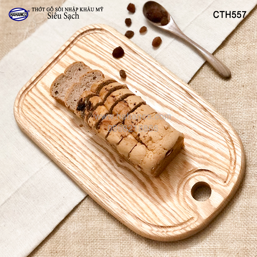 Thớt cỡ lớn gỗ Sồi Mỹ (OAK) có rãnh bao quanh tiện dụng (CTH557) hàng Xuất Khẩu Châu Âu - khay bánh mì/trái cây/ bít tết/ pizza/ phụ kiện chụp ảnh, bày món ăn trong nhà hàng - Sang trọng trên bàn ăn - HAHANCO