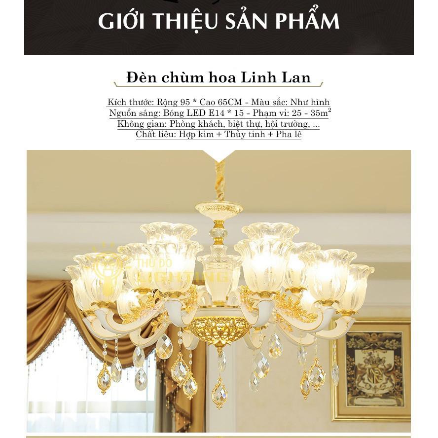 Đèn chùm pha lê tân cổ điển trang trí nội thất sang trọng - kèm bóng Led chuyên dụng