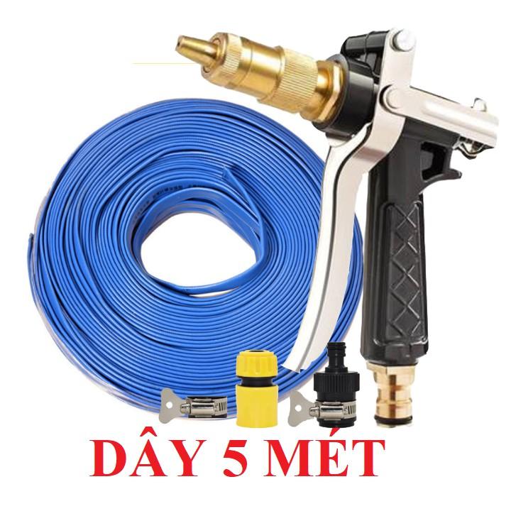 Bộ dây vòi xịt nước rửa xe, tưới cây , tăng áp 3 lần, loại 3m, 5m 206236 đầu đồng,đai,nối nhựa đen+ mở chai