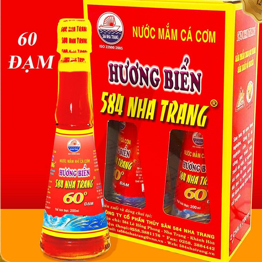 Nước mắm Cá Cơm 60 ĐỘ ĐẠM, 584 Nha Trang, Chai thủy tinh 200ml, Date luôn mới