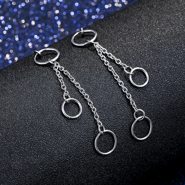 Bông tai khuyên tai idol sợi mắt xích mix nhiều vòng tròn to nhỏ