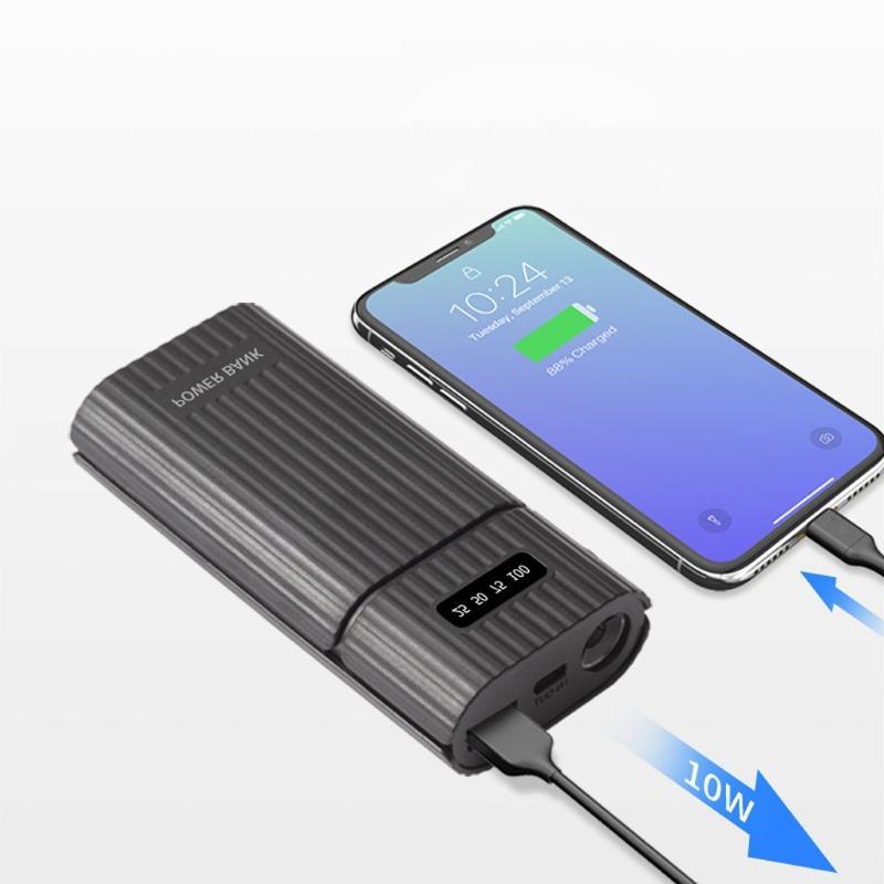 Vỏ sạc dự phòng dùng pin 2x 18650 21700 QC3.0 USB+Type C có thể dùng làm đèn LED