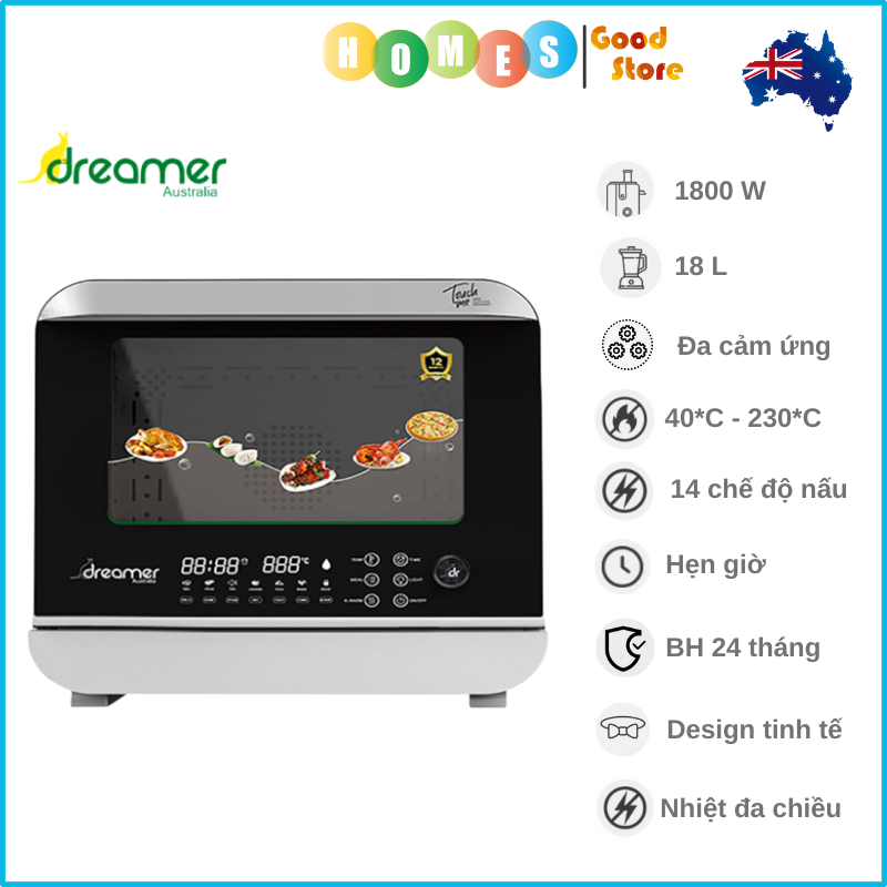 Nồi Chiên Hơi Nước Siêu Nhiệt DREAMER DKA-SAF118W 18L Công Suất 1800W, 14 Chế Độ Cài Đặt, Sang Trọng Cao Cấp Thương Hiệu Úc Tiêu Chuẩn Châu Âu - Hàng Chính Hãng