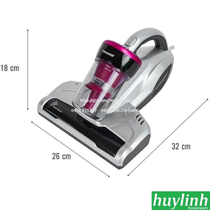 Máy hút bụi trên giường, sofa diệt khuẩn UV Tiross TS9305 - Độ rộng 22cm - 400W - Hàng chính hãng