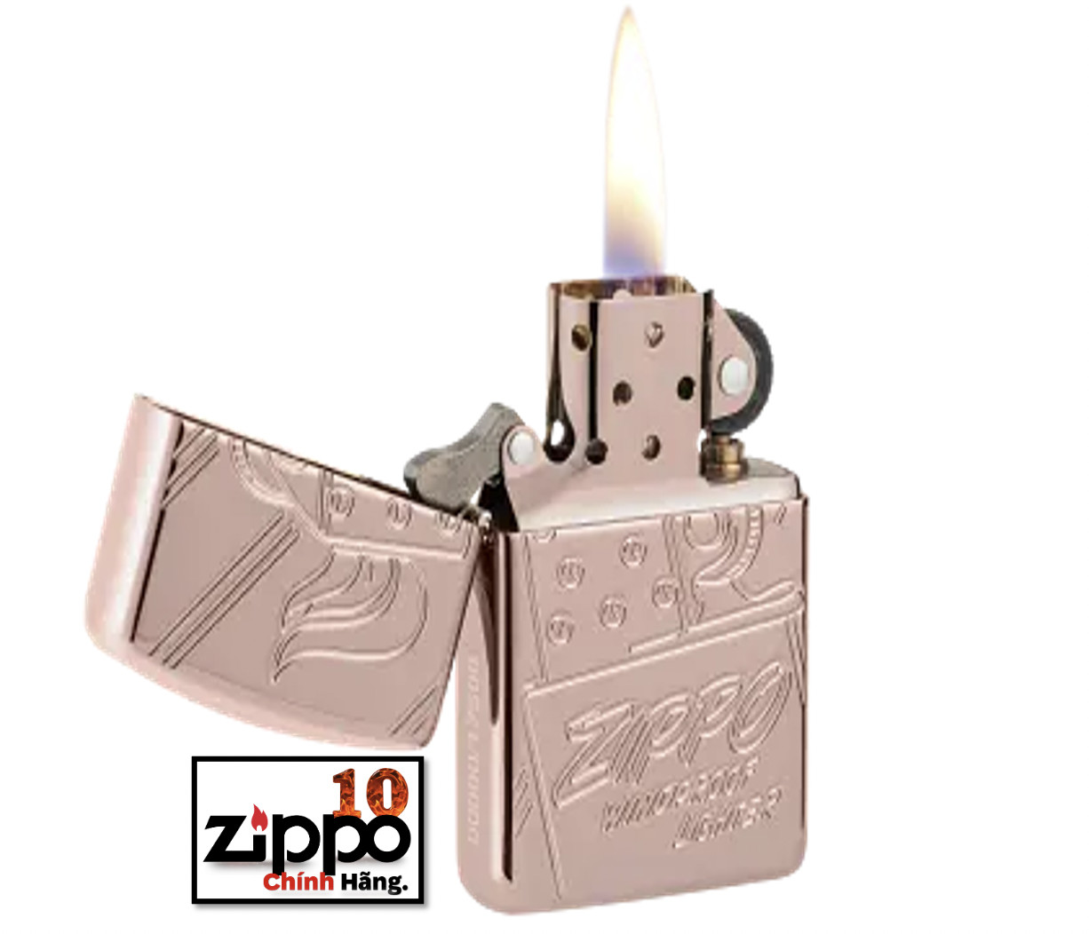 Bât lửa Zippo 48768 Script Logo Collectible Armor Rose Gold - Chính hãng 100%