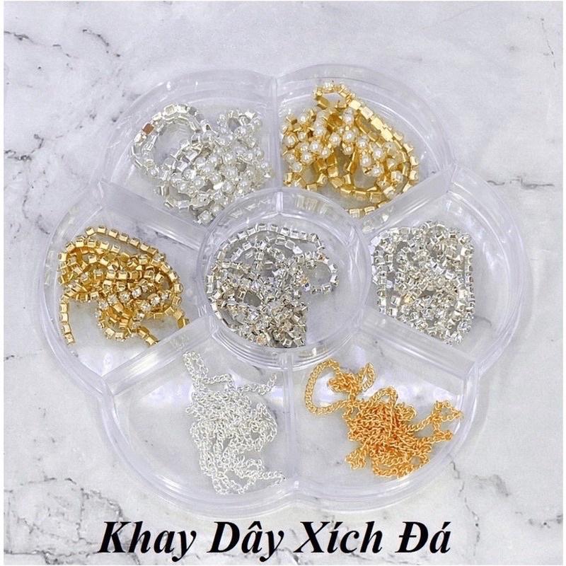 Charm Dây Xích Khay 7 Ô Kim Loại Đính Đá, Thiết Kế Đa Dạng, Bền Bỉ Không Gỉ, Dễ Cắt Tùy Chỉnh, Làm Nail Phong Cách Women Nữ