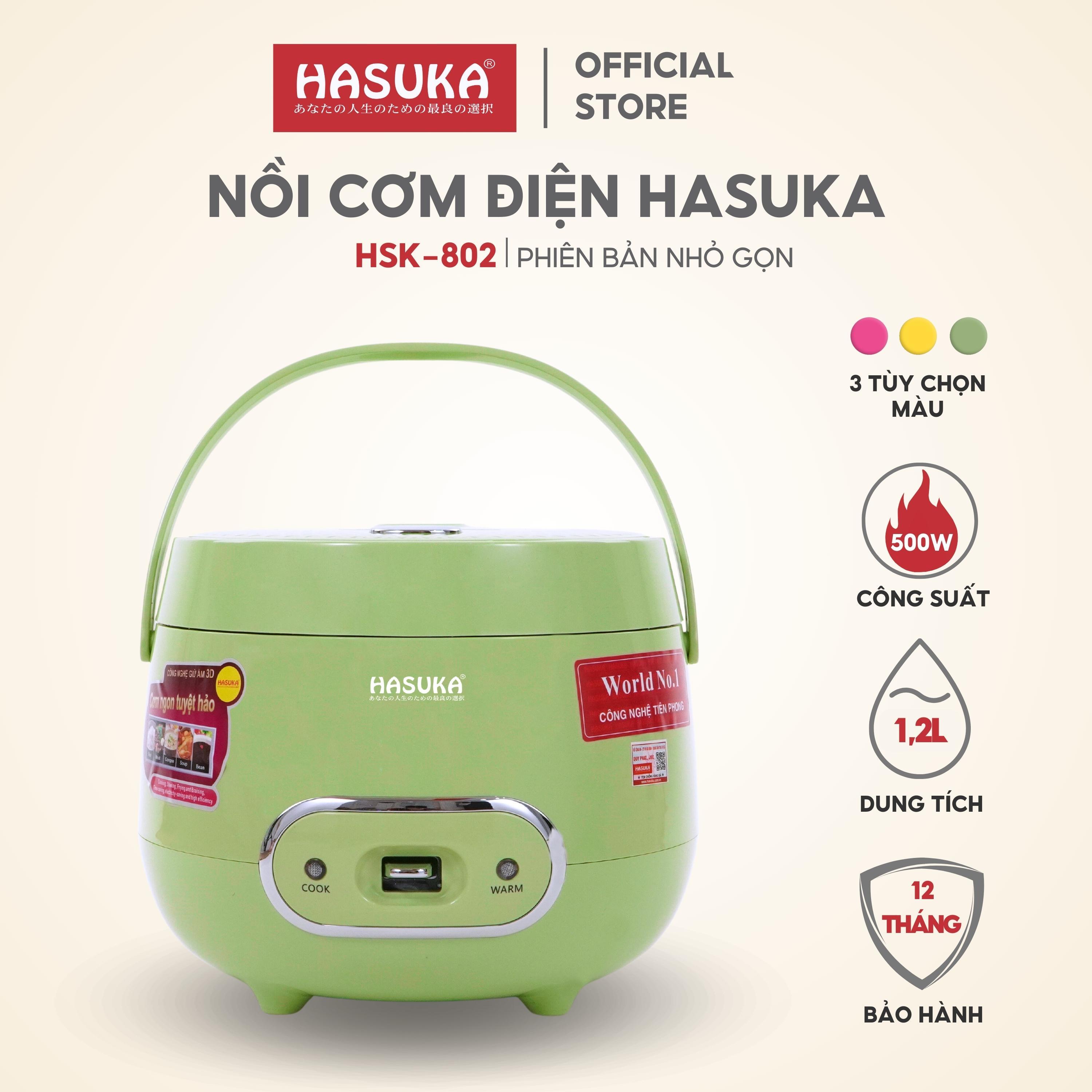 Nồi cơm điện mini cầm tay HASUKA HSK-802 dung tích 1.2L, công suất 500W - Lòng niêu phủ chống dính Ceramic - HÀNG CHÍNH HÃNG (BH 12 tháng)