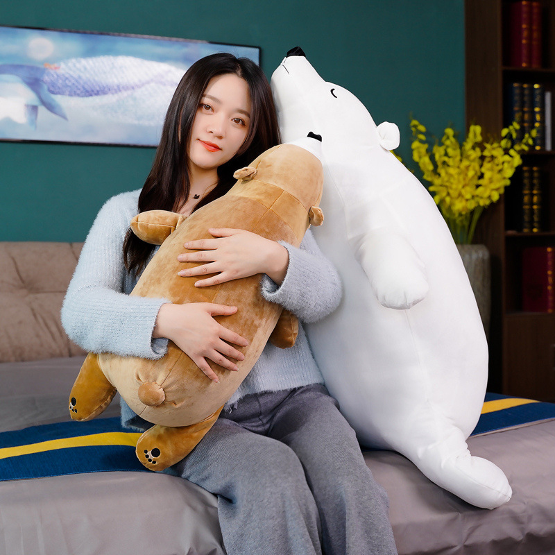 Gấu Bông Gấu Bắc Cực Ice Bear Nằm Dễ Thương Mềm Mịn Mẫu Mới (35cm---&gt;65cm) Gối Ôm Gấu Bắc Cực Nằm Hàng Cao Cấp Vải Miniso 4 Chiều Co Giãn Êm Ái