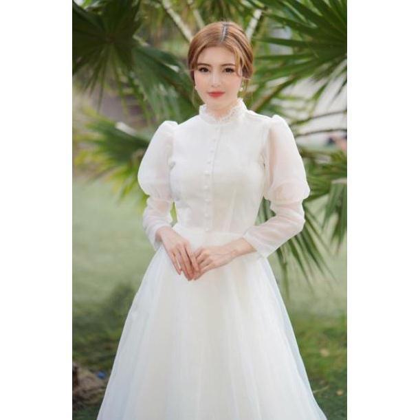 ĐẦM MAXI XOÈ TAY DÀI PHỒNG KẾT NÚT BỌC SIÊU XINH -MS44Y- SIZE M/L ĐẾN 57kg MMR