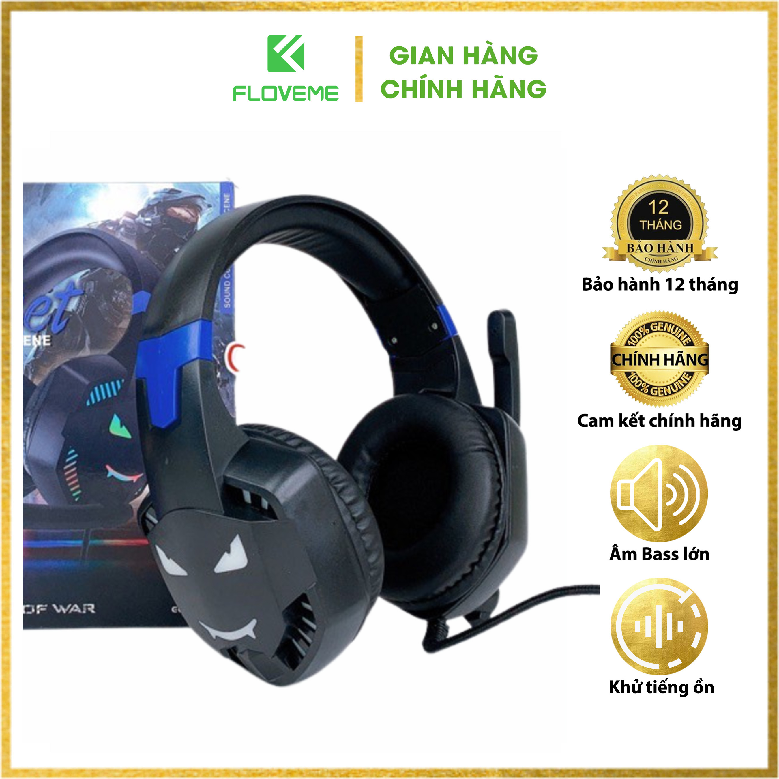 Tai Nghe Chụp Tai Gaming Floveme GM1000 Nhập Khẩu Có Míc Nói Voice, Dây Cắm Đầu Jack 3,5mm, Loa 50mm To, Âm Bass Lớn - Hàng Chính Hãng