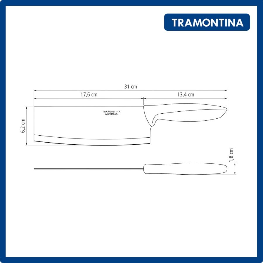 Dao Bếp Tramontina Plenus Bản Rộng Kiểu Á Lưỡi Dài 18cm Thép Không Gỉ Siêu Sắc Bén Sản Xuất Tại Brazil