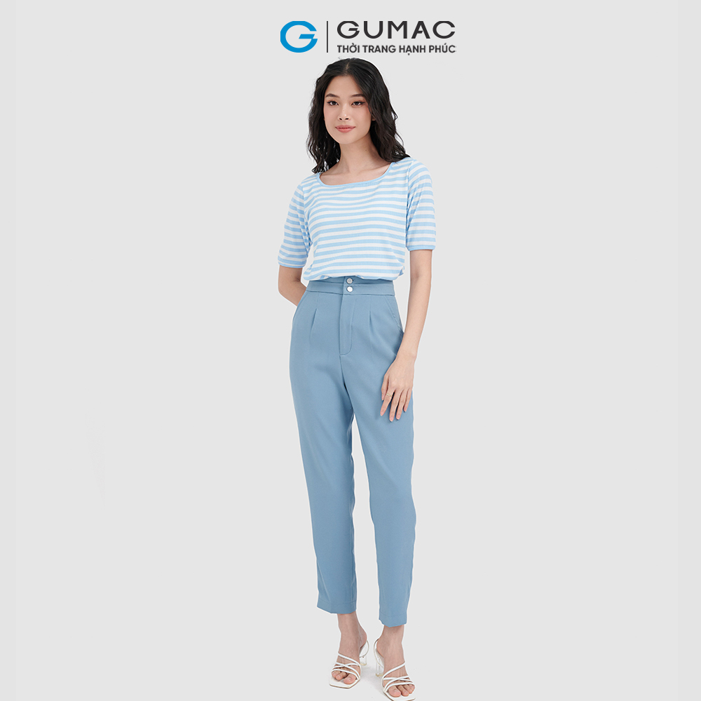 Áo thun nữ GUMAC ATC10062 cổ U kẻ sọc năng động