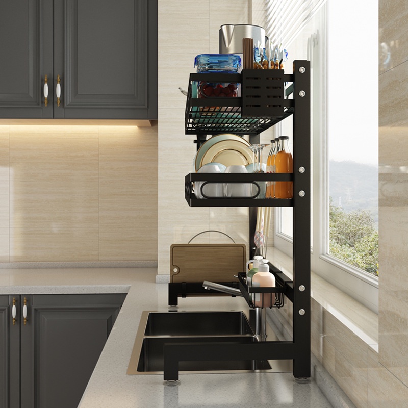 Kệ Để Chén Bát Đa Năng Chất Liệu Thép Carbon Cao Cấp Chống Gỉ Sét, Kệ Chén Nhà Bếp Thông Minh Tiện Ích Loại Đầy Đủ Phụ Kiện 95cm