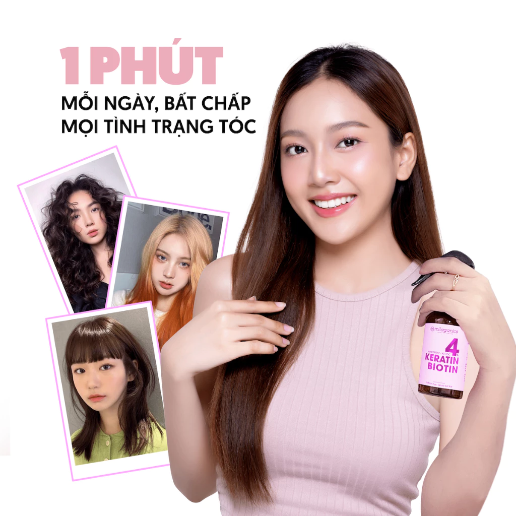 Dầu gội MILAGANICS - Keratin &amp; Biotin, mọc tóc nhanh, ngừa rụng, hiệu quả sau 2 tuần - 240ml