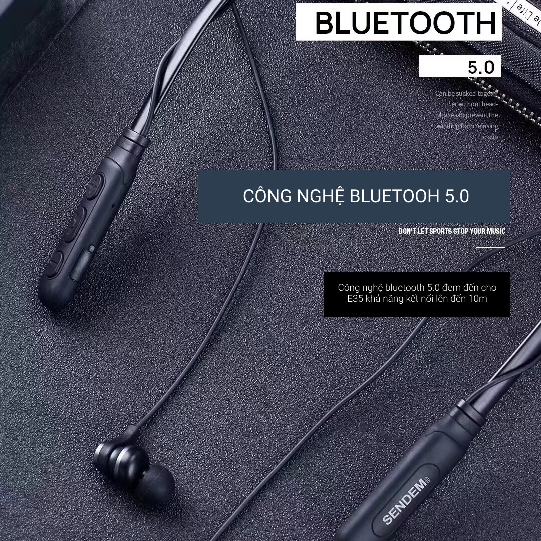 Tai nghe nam châm thể thao E35 Pin cực khủng (Nghe nhạc 15 tiếng), Âm BASS cực hay, Công nghệ bluetooth 5.0 mới nhất, Thiết kế tai nghe quàng cổ thể thao (Chạy bộ, tập Gym) - Hàng chính hãng