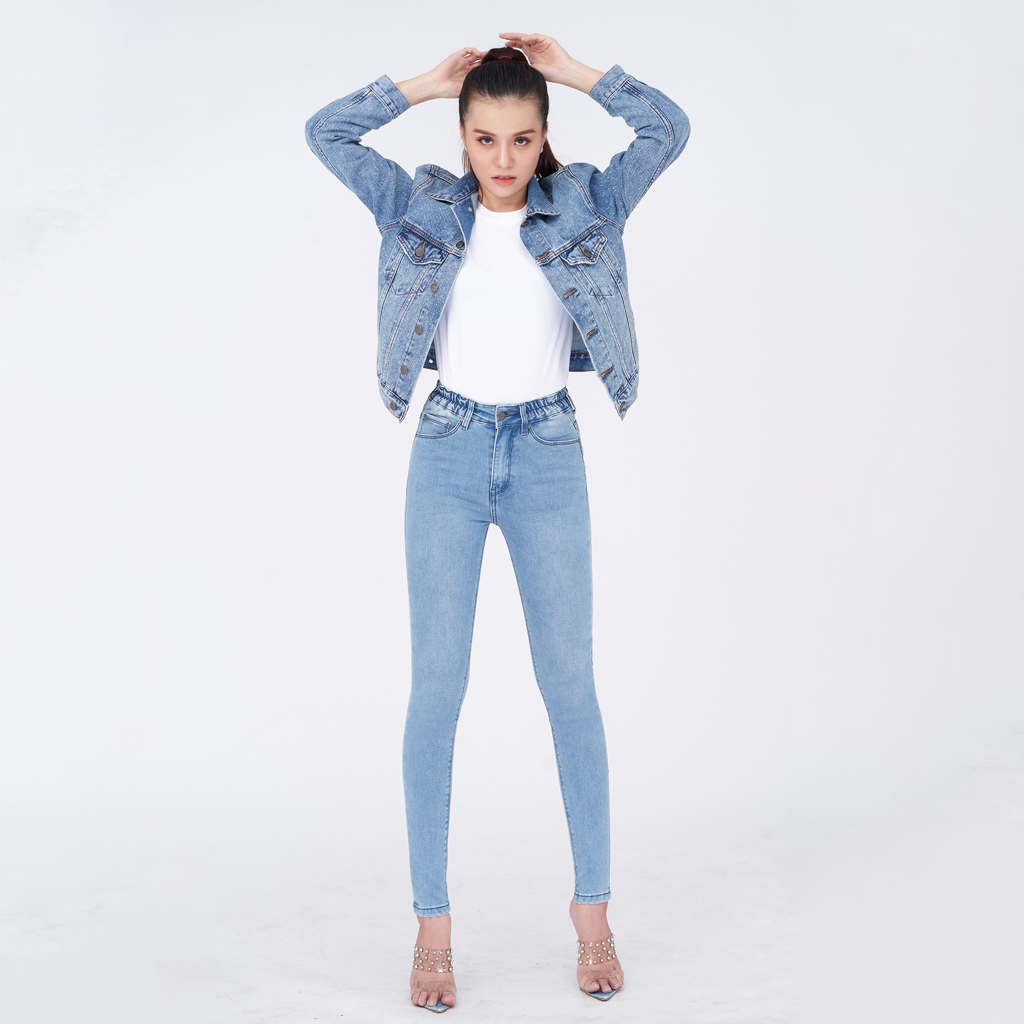 Áo Khoác Jean Nữ Trơn Màu Xanh Đậm Nhạt Aaa Jeans