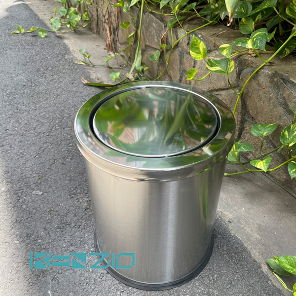 Thùng rác INOX nắp lật xoay KENZIO màu INOX K-A36-J