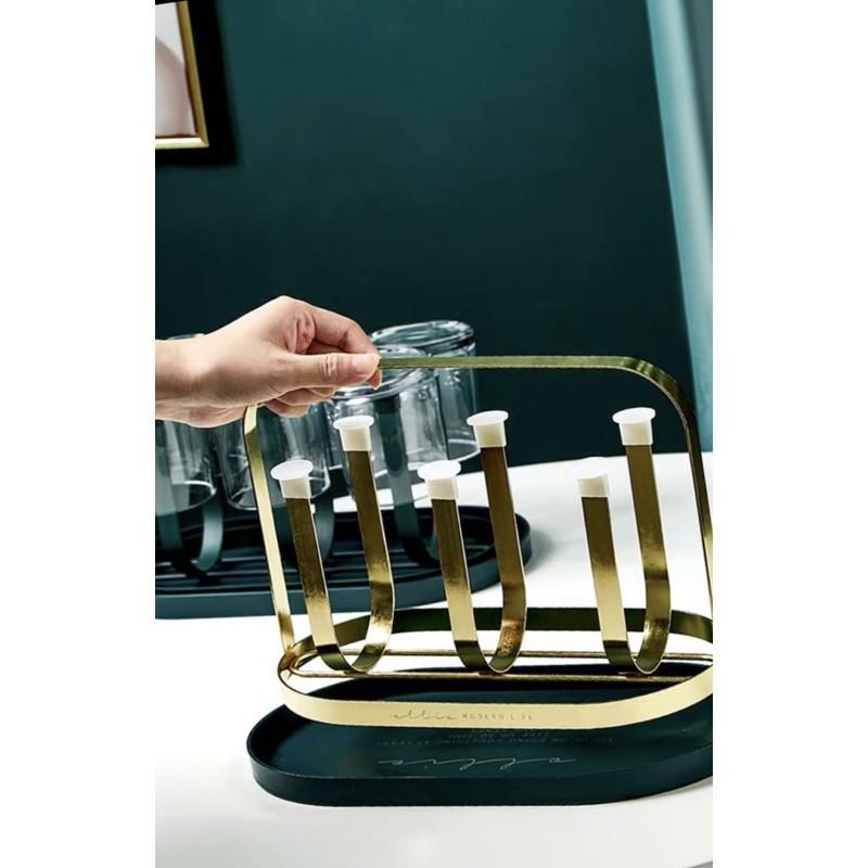 Giá úp cốc,khay cắm cốc sơn tĩnh điện màu xanh cổ vịt có khay hấng nước