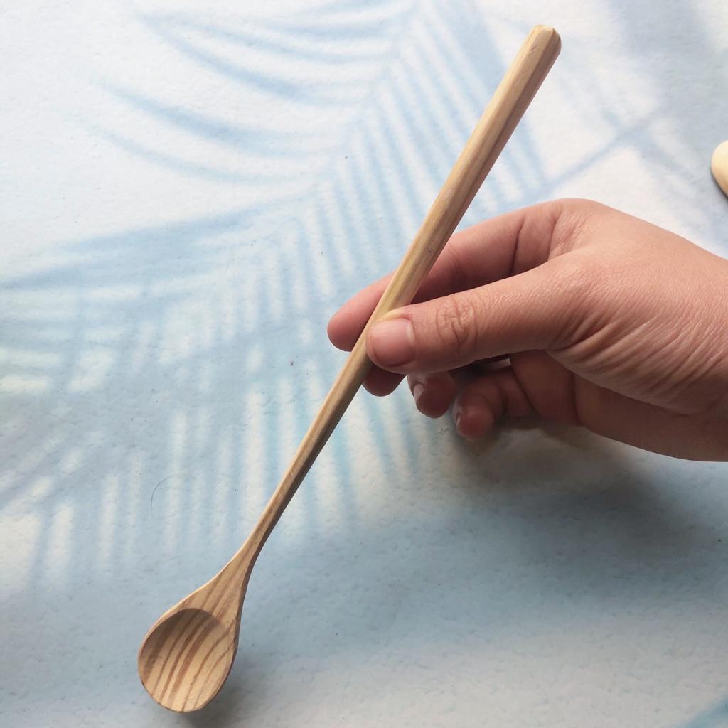 Thìa Khuấy Sinh Tố Gỗ 23cm, Thìa Gỗ Tự Nhiên Cán Dài Miệng Tròn, An Toàn Cho Sức Khỏe, Chụp Ảnh Decor