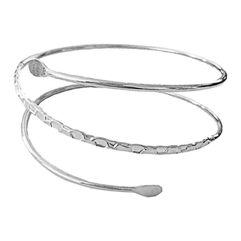 2xMinimalist Metal Coil Upper Arm Cuff Bracelet Armlet Armband Bangle Silver