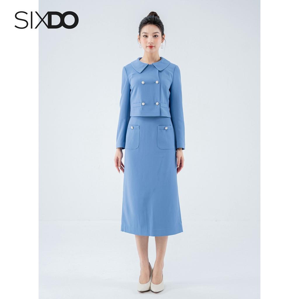 Áo Vest nữ xanh dài tay dáng lửng SIXDO