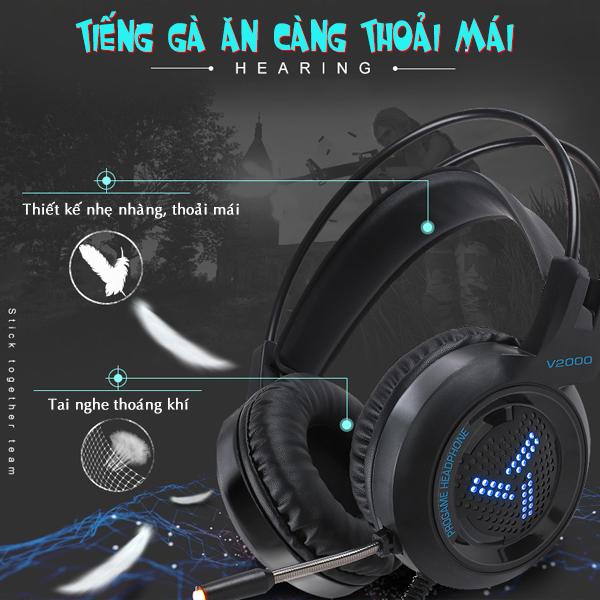 Tai nghe chụp tai/tai nghe chơi game/tai nghe gaming v2000 đèn LED bar bass,Hỗ trợ nghe hơi thở và bước chân kẻ địch,máy tính bàn và máy tính bảng,tai nghe chuyên dùng cho game thủ BattleGrounds,Crossfire