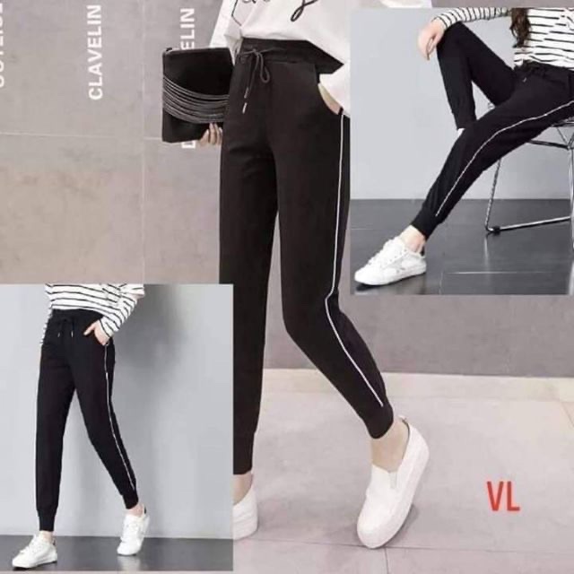 Quần jogger nữ 1 sọc nhỏ thun Poly mền mịn mát