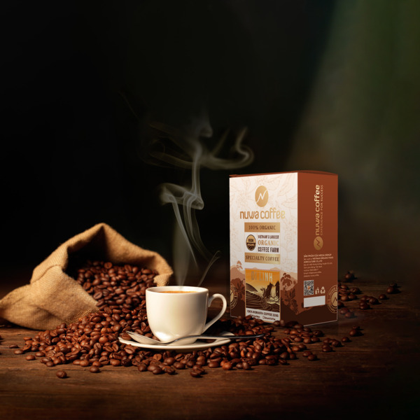 Cà phê Hạt rang( Hạt), Robusta Hữu Cơ 100% nguyên chất Di Linh,  hộp 220g, đắng nhẹ, ít chua