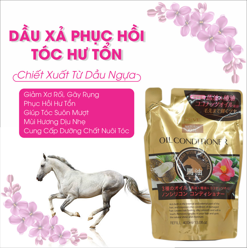 Dầu Xả Tóc Deve Natural Oil Conditioner Giúp Tóc Bồng Bềnh Bóng Mượt Chiết Xuất Tinh Dầu Ngựa (Refil)