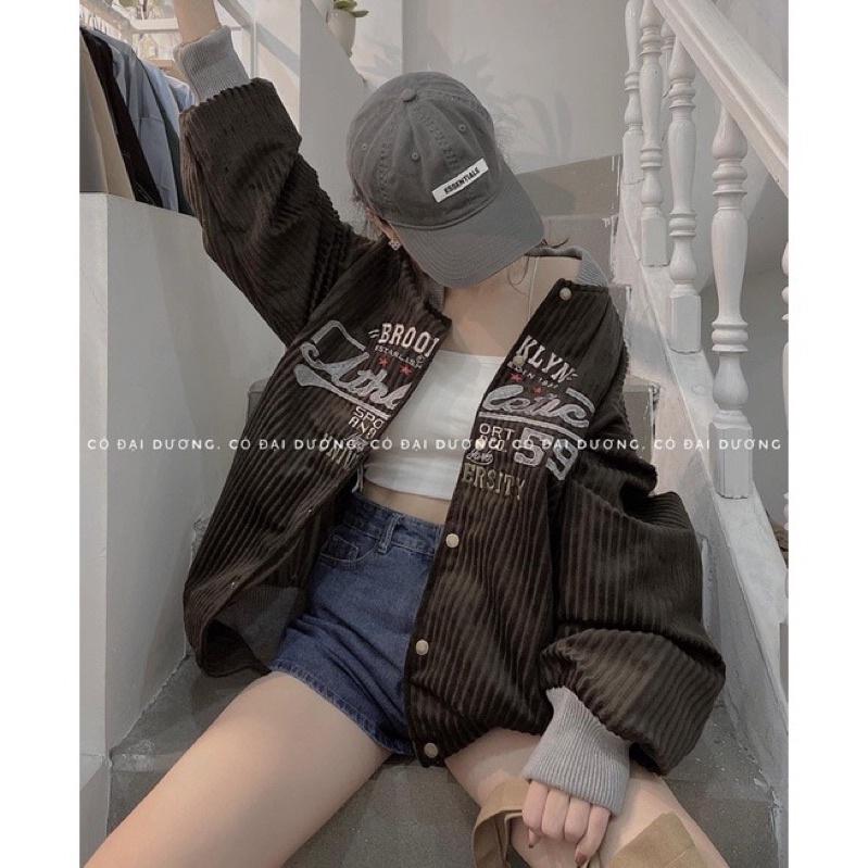 Áo khoác bóng chày bomber nhung gân 2 lớp thêu unisex ulzzang nam nữ