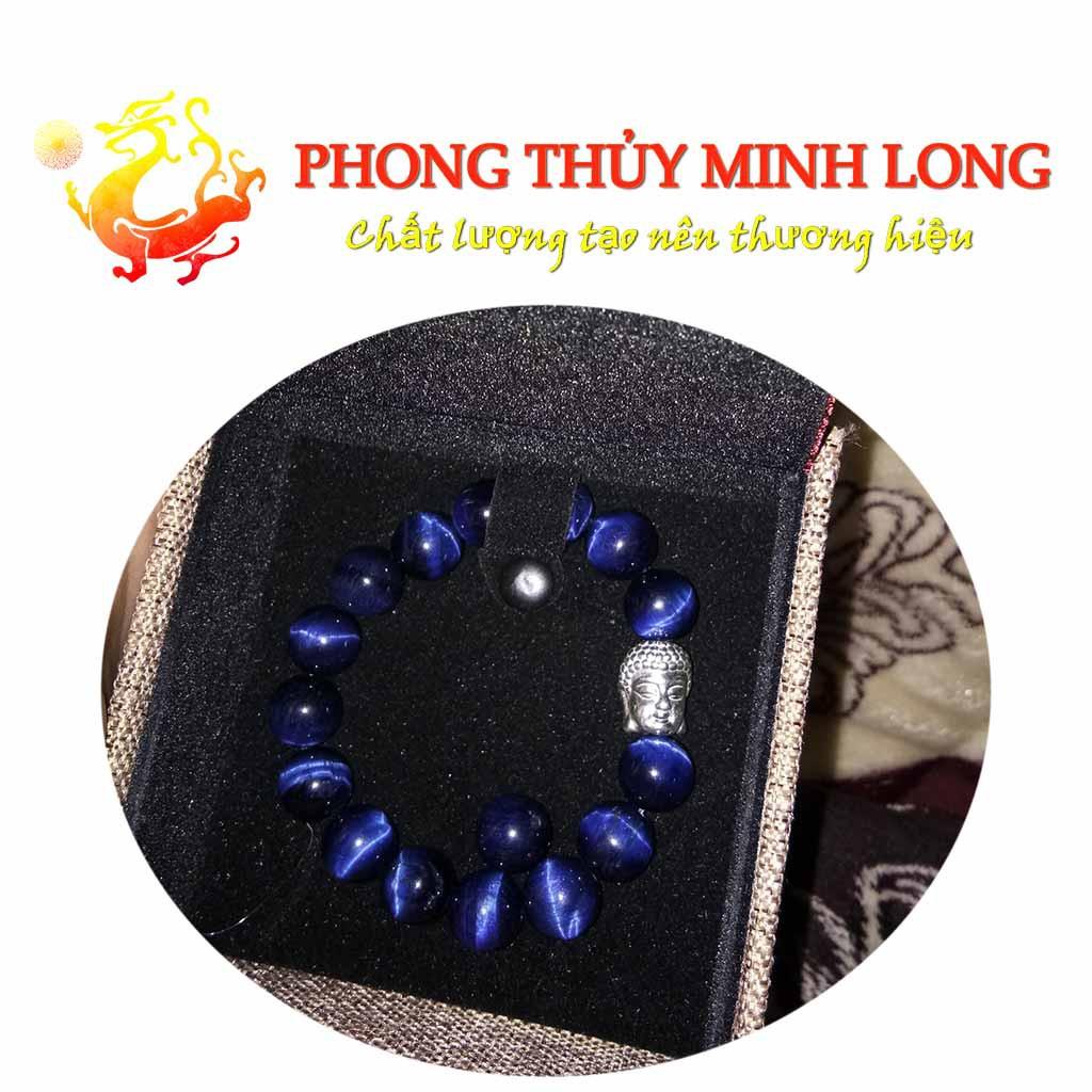 Vòng tay đá Mắt Hổ Xanh Dương 5A mix phật bằng Bạc