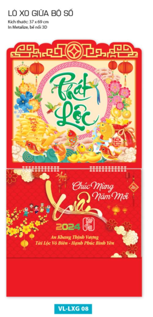 Lịch Lò Xo Treo Bộ Số 12 Tháng - 2024 - VL-LXG08 - Phát Lộc - Vanlangbooks