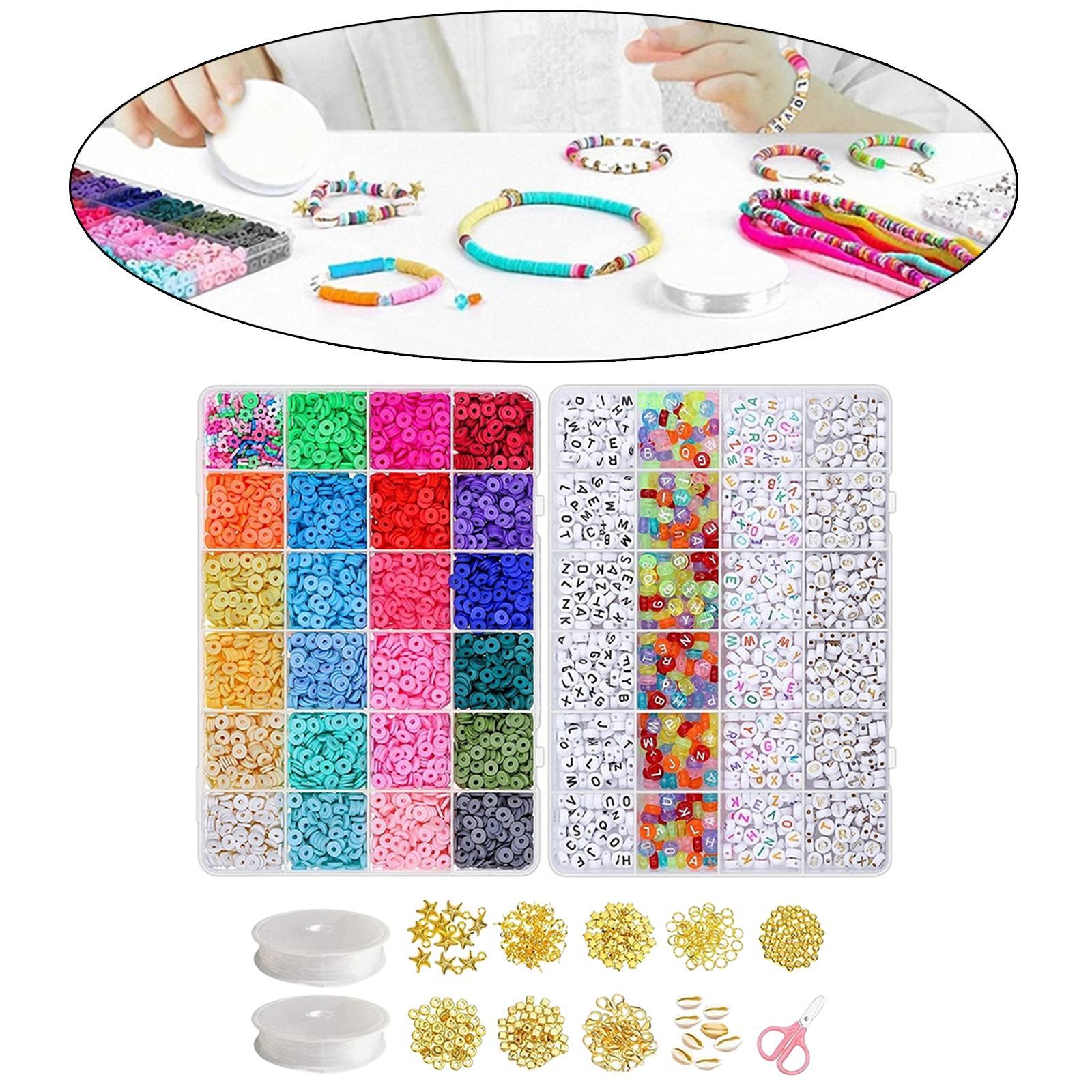 Polymer Clay Beads Set DIY Craft Decoration Handicrafts with Lobster Claw Clasps Disc/Flat Round Beads Beading for Loose Beads Bracelet