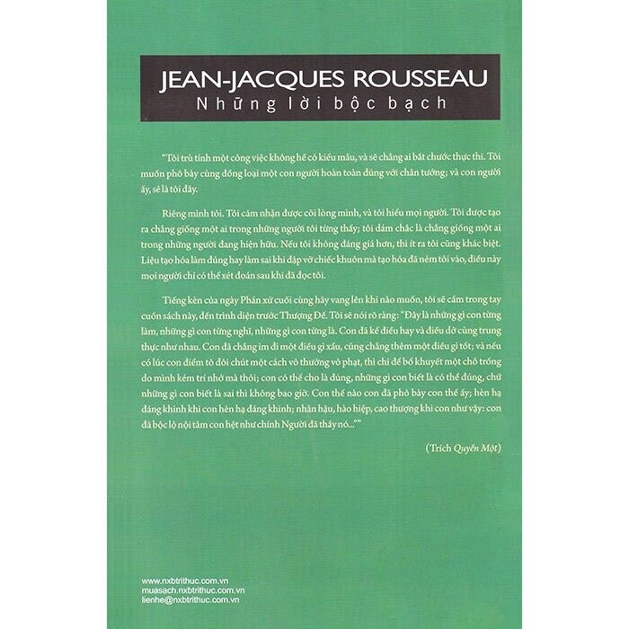 Những Lời Bộc Bạch - Jean Jacques Rousseau - Lê Hồng Sâm dịch - (bìa mềm)