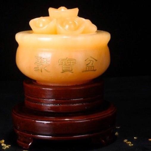 Bát Tụ Bảo Đá Ngọc Hoàng Long Chiêu Tài Lộc , kích thước 10cm, Có đế gỗ đẹp như hình