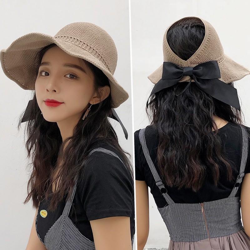 Mũ cói, nón cói mềm hở chóp nơ sau siêu xinh