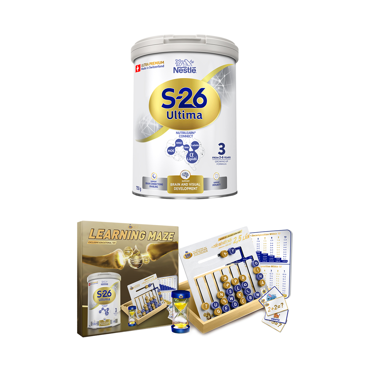 [Tặng Bộ đồ chơi bộ chữ cái &amp; số bằng gỗ] Sữa Bột Nestlé S-26 ULTIMA 3 (S26) 750G tăng tốc độ kết nối não bộ 2,5 lần với NUTRILEARN CONNECT