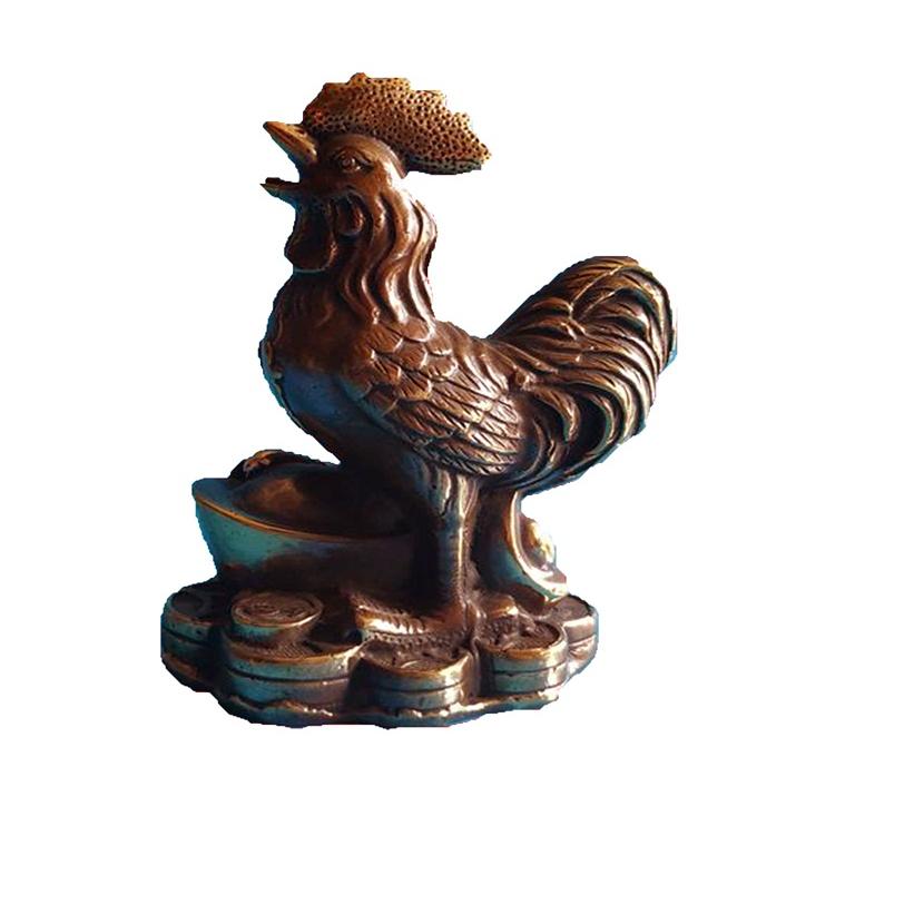 Tượng Gà Trống chất liệu đồng thau hun giả cổ cao 11cm