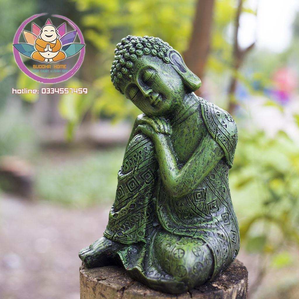 Tượng Phật An Nhiên Xanh Rêu Cao 24 cm phong thủy thờ cúng trang trí nhà cửa