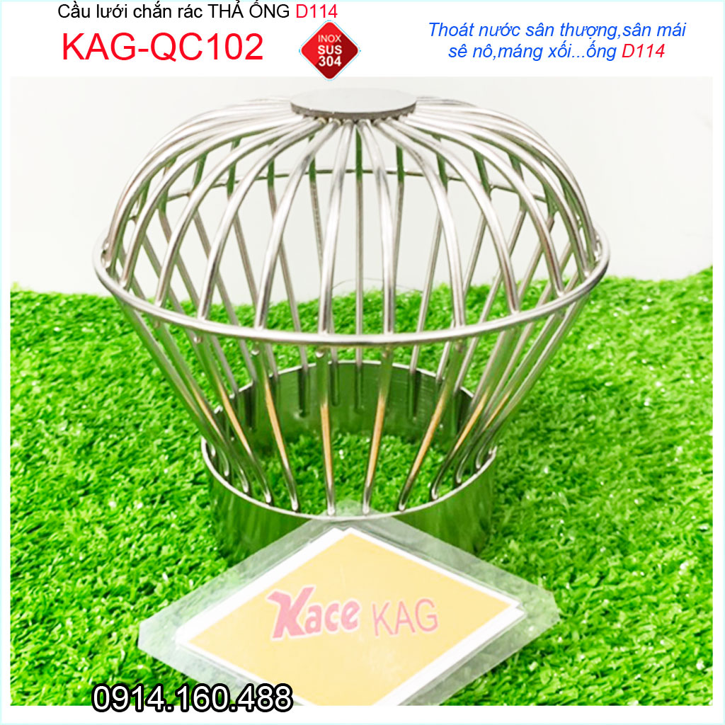 Cầu lưới Inox 304 dày chắn rác sân thượng KAG-QC102-D114-140, cầu chặn rác thoát nước mưa thoát nhanh sử dụng tốt