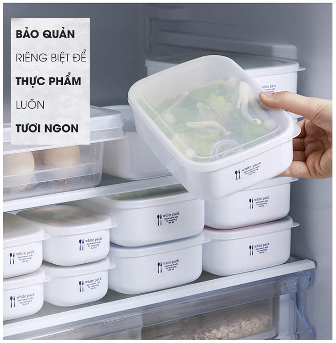 Hộp đựng & bảo quản thực phẩm cao cấp Nhật Bản White Pack 800ml ( hình chữ nhật ) thích hợp dùng trong lò vi sóng