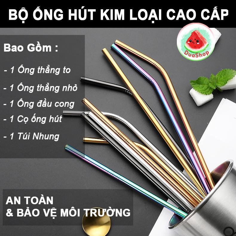Ống hút kim loại inox - bàn chải cọ ống hút có thể tái sử dụng - bảo vệ môi trường Duashop