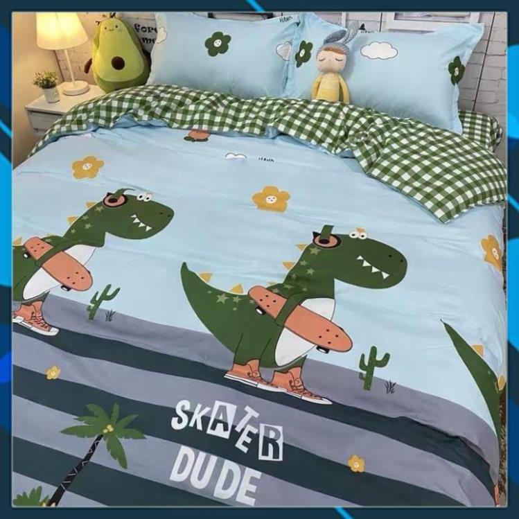 Bộ chăn ga gối sét hè Cotton Poly chăn ga Hàn Quốc miễn phí bo chun drap ga giường - xả kho