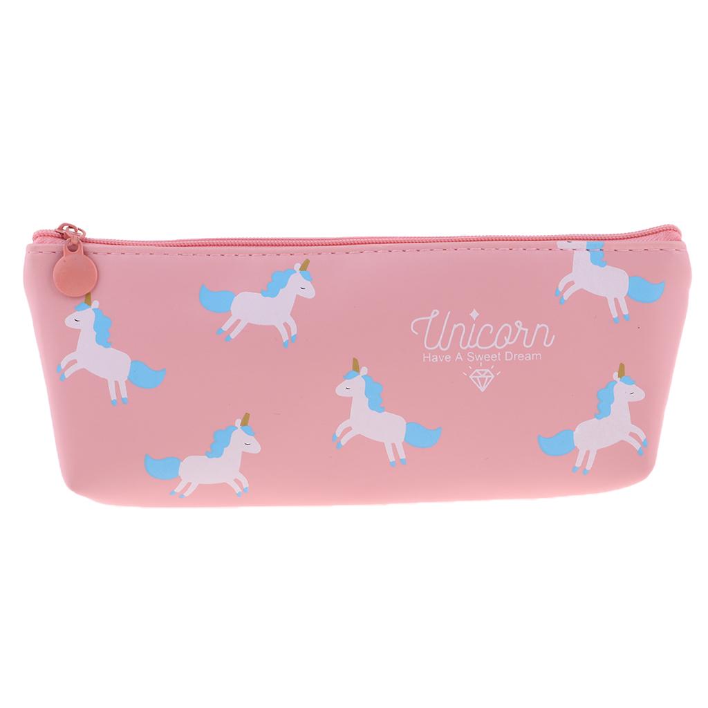Soft Cartoon Zipper Pouch Pencil Pen Case Holder Cosmetic Makeup Bag Beige