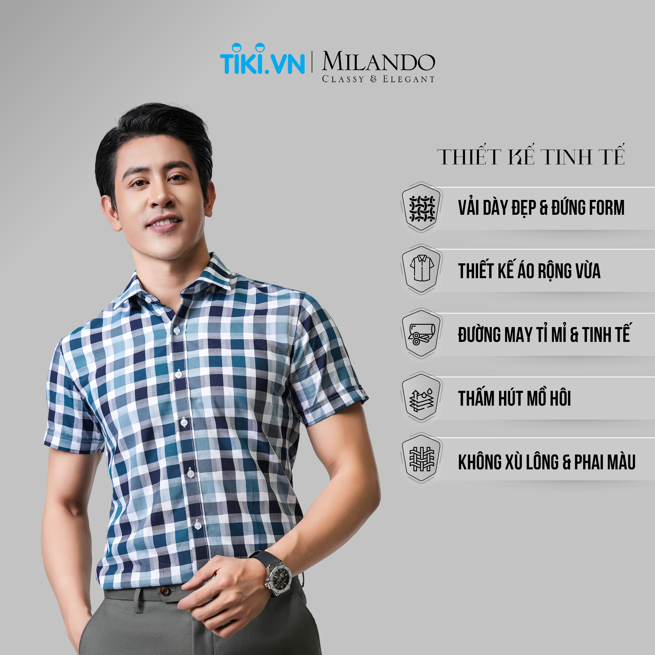 Áo Sơ Mi Nam Ngắn Tay Cao Cấp MYMILANDO Màu Xanh, Hoạ Tiết Caro - Form Rộng Vừa, Kiểu Dáng Trẻ Trung, Thời Trang Công Sở, Dạo Phố, Sự Kiện Sang Trọng