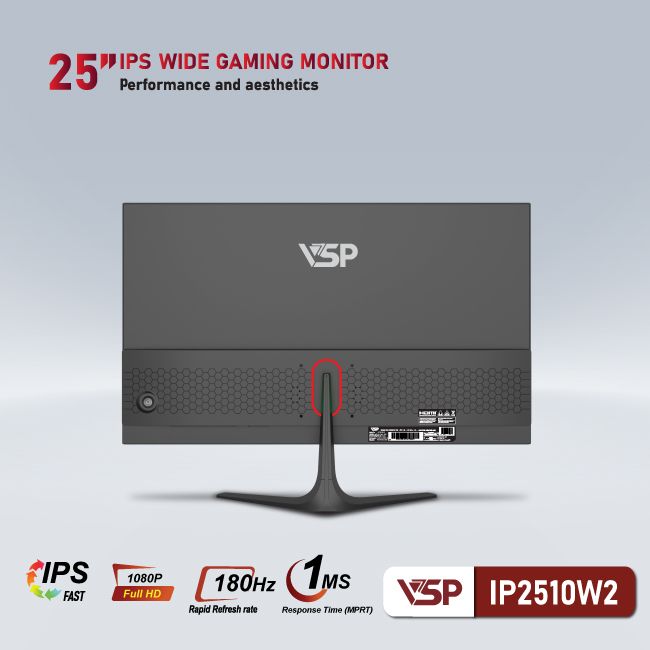 Màn hình máy tính 25inch VSP IP2510W2 [ĐEN] (24.5&quot; IPS FHD 180Hz 1ms, HDMI+DisplayPort) - Hàng chính hãng VSP phân phối