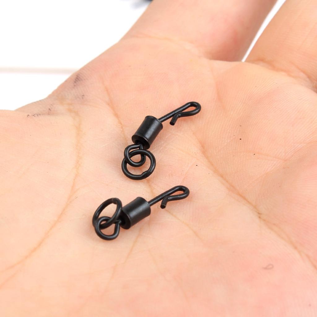 50pcs Matte Black Carp Fishing Swivels Long Body Quick Change Swivel w/ Ring
